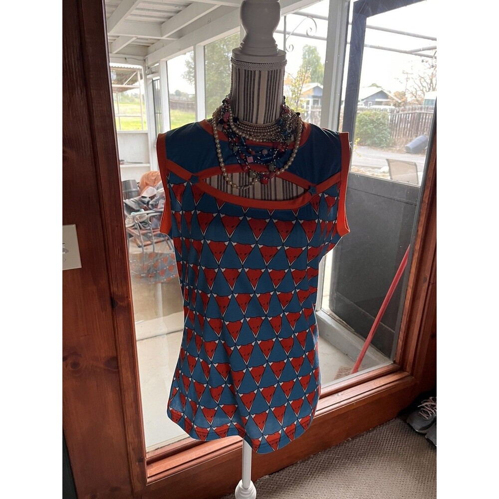 MISSLOOK Shirt, Blue With Orange Accents Fits Like A Medium